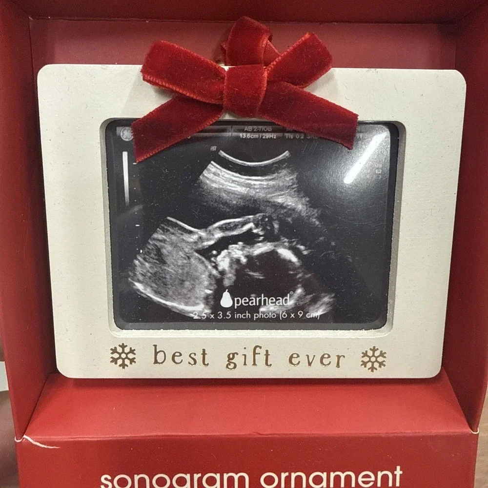 New wooden Pearhead Christmas baby Sonogram Ornament photo frame BEST GIFT EVER